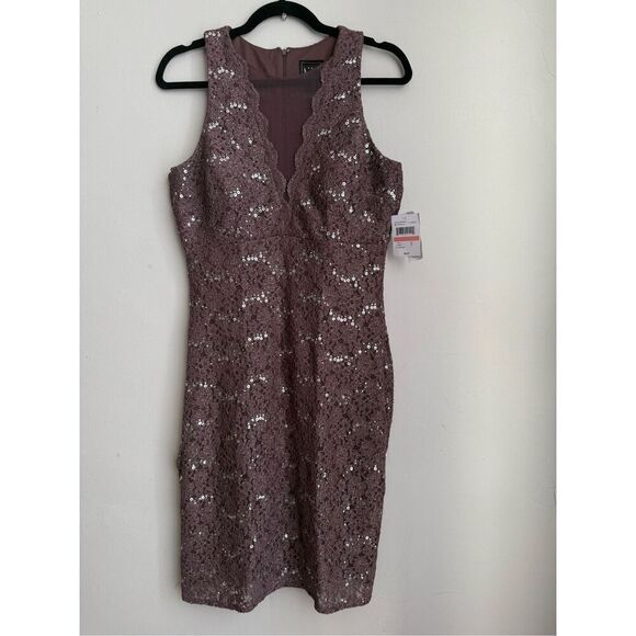 Nightway Mauve sequined lace cocktail dress size 10 - Picture 8 of 9